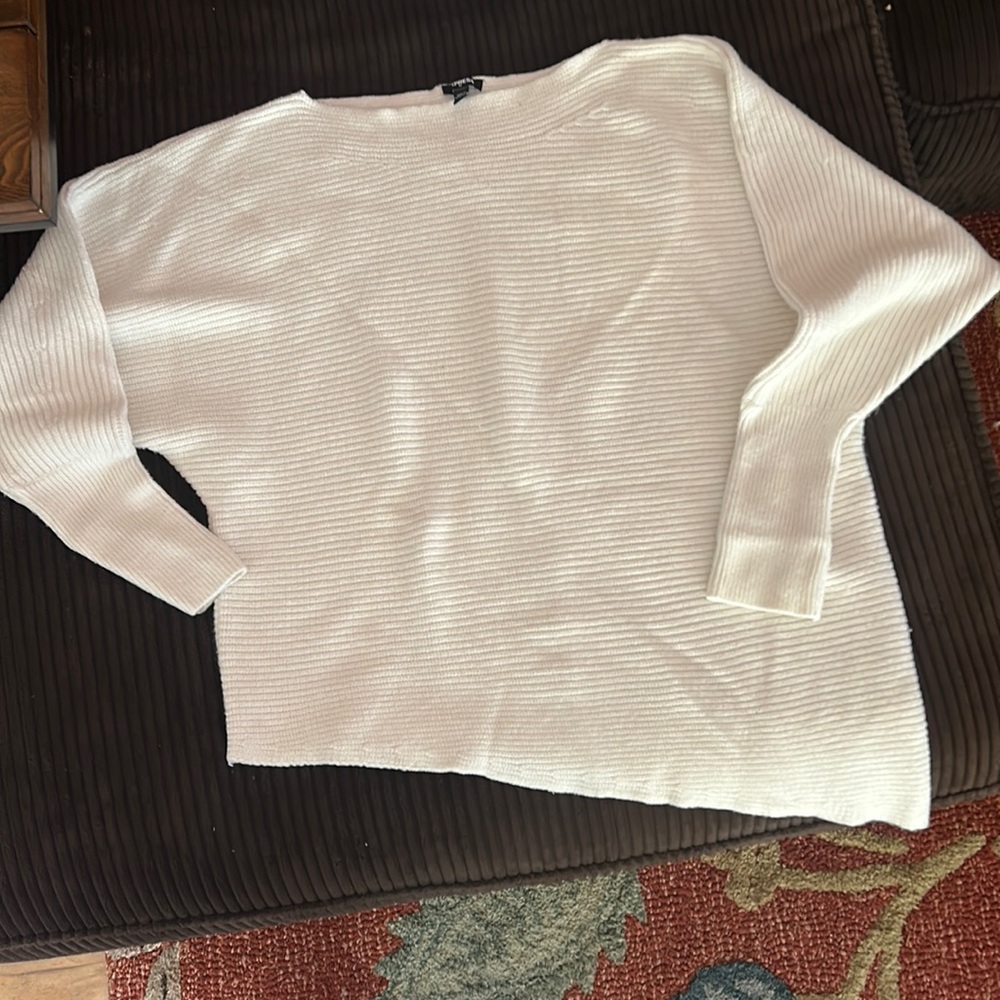 Express Ribbed Asymmetrical Hem  Long Sweater Cream Size XL